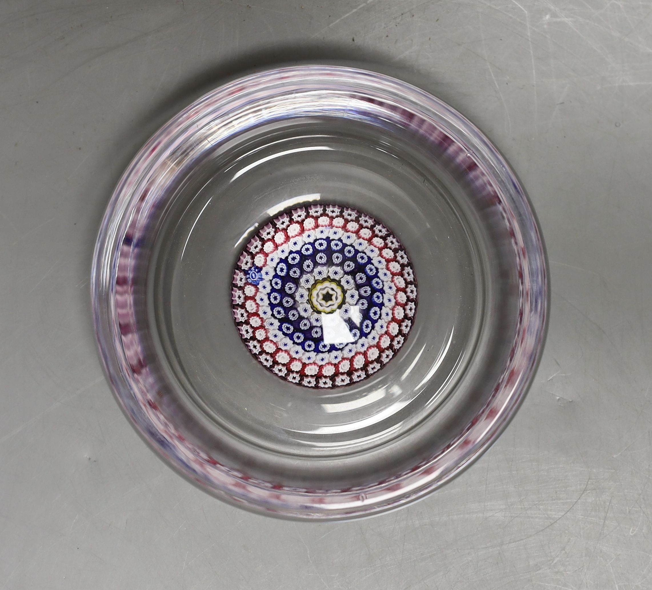 A Whitefriars millefiori glass ash tray, cane rod dated 1978 - 12cm diameter